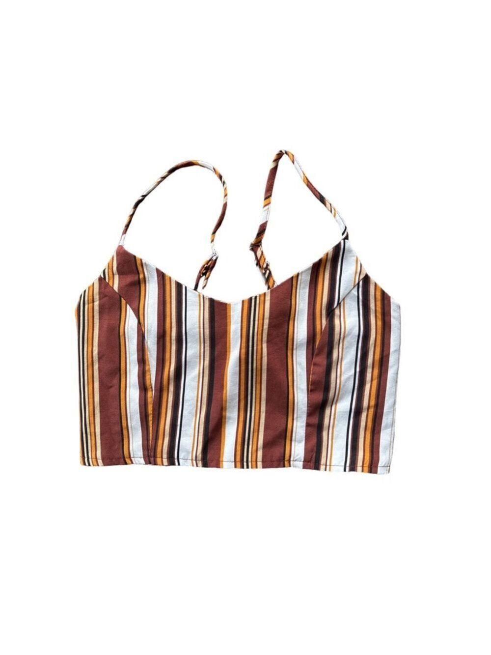 Women's Unbranded Striped Crop Top S Brown White Y2K